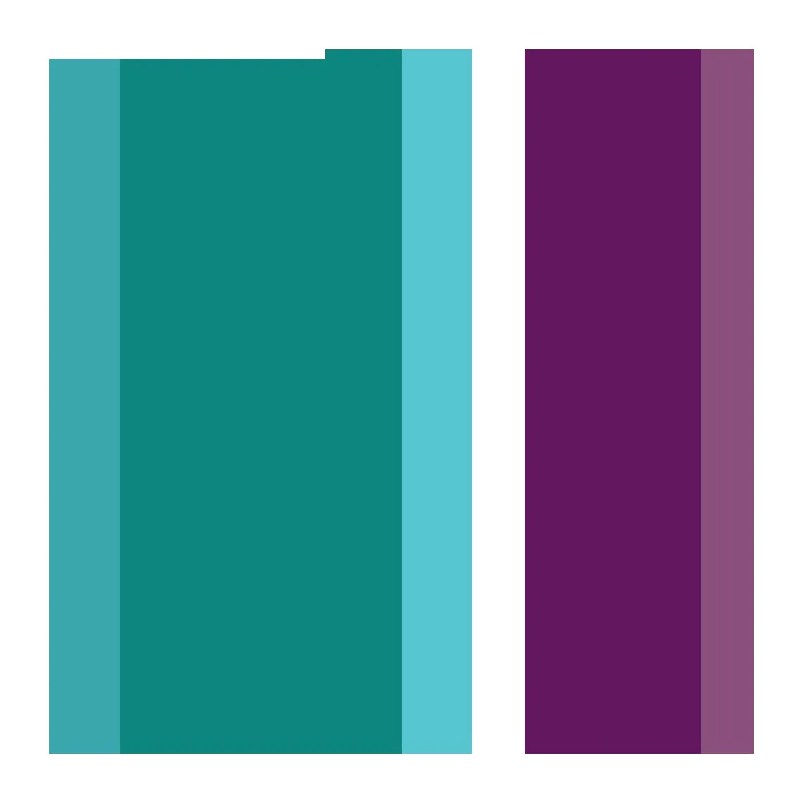 Paleta cromática em faixas verticais: Deep Ocean, Tropical Teal, Strong Cyan, branco e roxo
